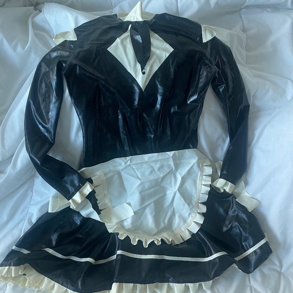 Latex Long Sleeve Maid Rubber Dress Costume
